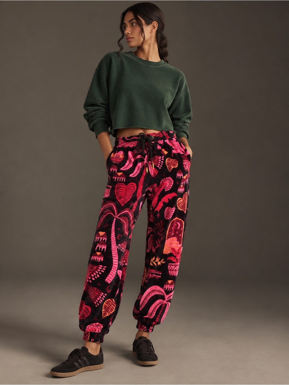 FARM Rio Pink Tropical Velvet Jogger Pants Drawstring Size M